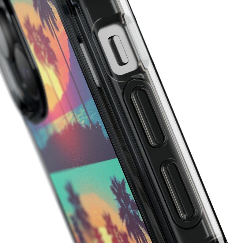 Retro Sunset Palm Trees iPhone Case | Clear Magnetic Impact Case image 5