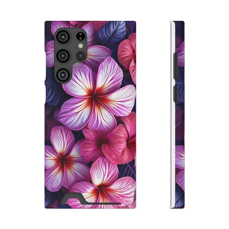 Funda para teléfono con estampado floral de plumeria rosa y tarjetero / Ranura para tarjeta con diseño de flor tropical imagen 6