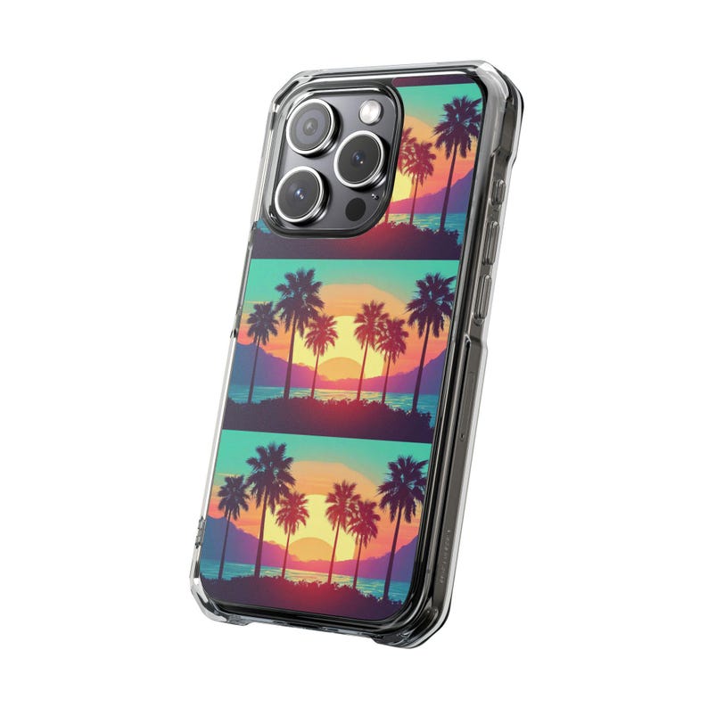 Retro Sunset Palm Trees iPhone Case | Clear Magnetic Impact Case image 8
