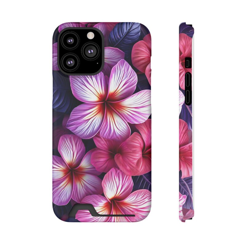 Funda para teléfono con estampado floral de plumeria rosa y tarjetero / Ranura para tarjeta con diseño de flor tropical imagen 14