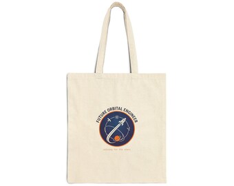 Future Orbital Engineer Tote Bag | Space Rocket Patch, Planet Graphic