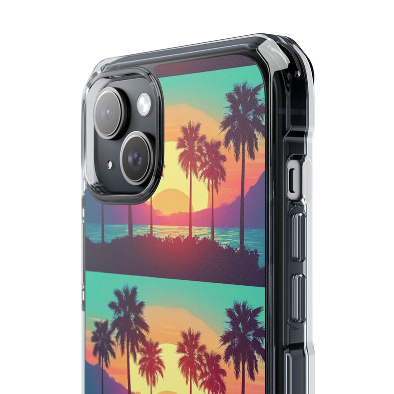 Retro Sunset Palm Trees iPhone Case | Clear Magnetic Impact Case image 16