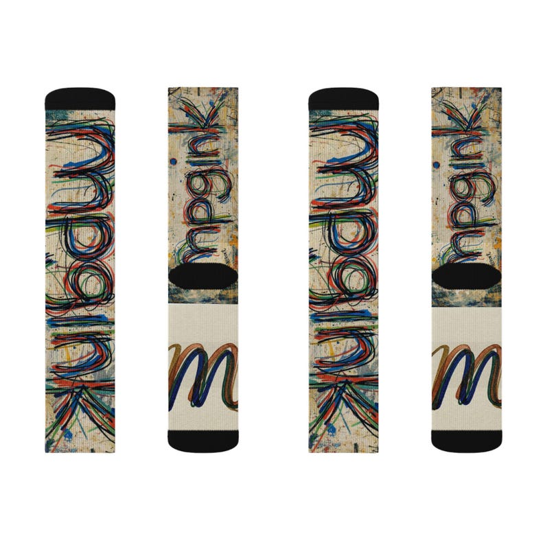 mpgink Graffiti Script Socks | Colorful Scribble Art Crew Socks image 2
