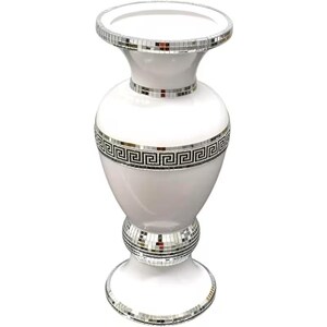 White Zig Zag  Vase – 30cmZ Tall Handmade Ceramic Crystal Mosaic Glitter Flower Pot, Mirrored Home Décor Table Centrepiece