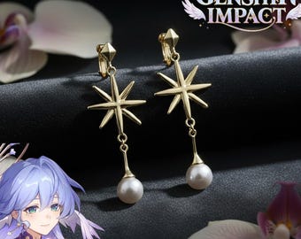 Orecchini Honkai Star Rail Robin con ciondolo a stella e perla, clip per orecchie da cosplay anime, gioielli eleganti, regalo per i fan