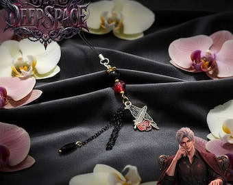 Portachiavi Sylus di Love and Deepspace, ciondolo a forma di corvo e rosa, accessorio anime per cosplay, regalo di Halloween.