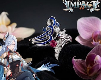 Anello da sposa/matrimonio in argento sterling 925 con moissanite a forma di ala di fenice di Genshin Impact Shenhe Liyue Cryo Adeptus, gioiello anime per cosplay.