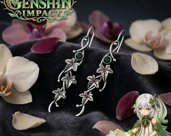 Genshin Impact Nahida Lesser Lord Kusanali Sumeru Dendro Archon Vintage Ivy Elven Leaf Silver Crystal Earrings Women Cosplay Fashion Jewelry
