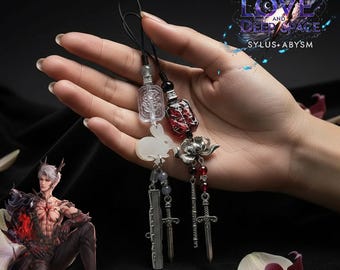 Ciondolo per cellulare Sylus di Love and Deepspace, portachiavi con catena di perline Abysm Sovereign, ciondolo per borsa anime, regalo per cosplay