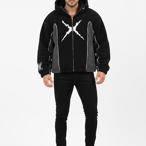 One Piece Luffy Black Fleece Bomber Jacket – Straw Hat Embroidered Streetwear image 7