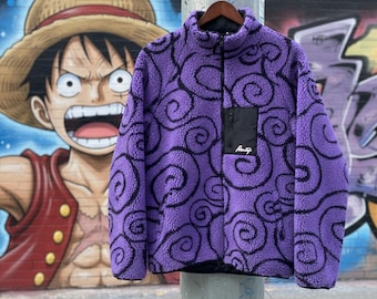 Luffy Gomu Gomu no Mi Reversible Fur Jacket, One Piece Streetwear Bomber