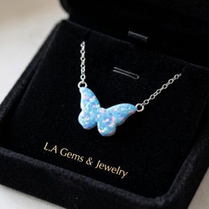 15mm Iridescent Synthetic Fire Opal Butterfly Pendant in 14K Gold Finish