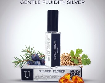 FLOR DE PLATA – Inspirado en la suave fluidez de la plata - Perfume fresco, especiado y amaderado – Larga duración, unisex – Tamaño de viaje de 10 ml