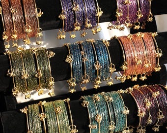 Kashmiri Ghungroo Bangles – Traditional Indian Glass Chudi with Golden Charms