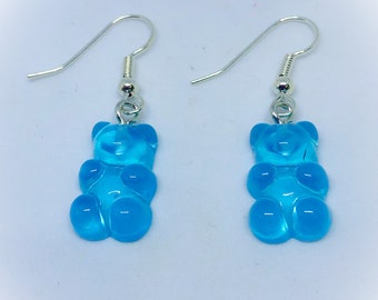 Cute Blue Gummy Bear Acrylic Dangler Dropper Earrings gifts for her Bear Earrings