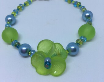 Lime Green & Turquoise Blue Pansy Flower Bracelet Handmade Bracelet-Gifts for women-Gifts for her-Ladies Jewellery-Ladies gifts