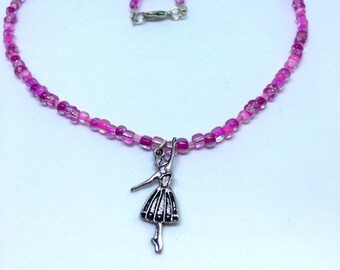 Ballerina Charm necklace bright pink colour seed beads Ballerina Necklace ladies jewellery gifts for her girls gift Ballet gift ballet charm