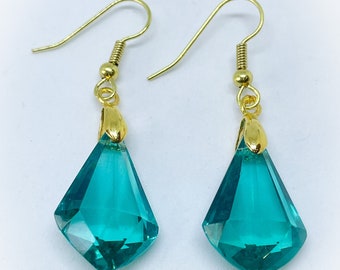 Teal Glass Dropper Dangle Earrings for pierced ears gifts for her ladies earrings pierced earrings dangle earrings drop earrings ladies gift