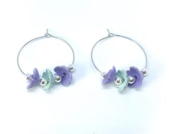 アシンメトリー ラベンダー×フープ ☞ ハンドメイド ピアス イヤリング ラベンダーヘイズ フローラル ローラ フープピアス - Etsy 日本