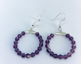 Amethyst Purple Colour Faceted Crystal Hoop Dangle Dropper Handmade Earrings for pierced ears ladies gift gift for her hoop earrings