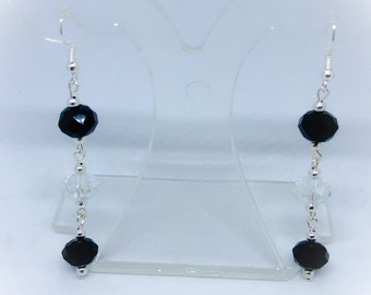 Black and Clear Earrings Crystal Dangle Earrings Dropper Earrings Pierced Earrings Ladies Jewellery Gifts for her Ladies Danglers