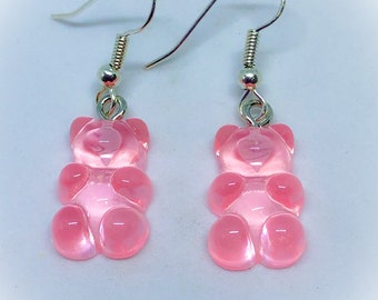 Cute Light Pink Gummy Bear Acrylic Dangler Dropper Earrings gifts for her Bear Earrings Light Pink Dropper Earrings