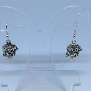 Day of the Dead Earrings, Dia De Los Muertos Earrings ,Skeleton in sombrero playing guitar charm earrings for pierced ears gifts for her image 2