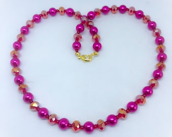 Necklace Double Red colour faceted Glass Crystal Pearl Bead-Handmade Necklace-Gifts for women-Gifts for her-Ladies Jewellery-Ladies gifts