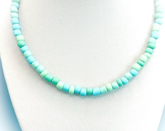 Handmade Green & Teal Seed Bead Necklace, 16 inch