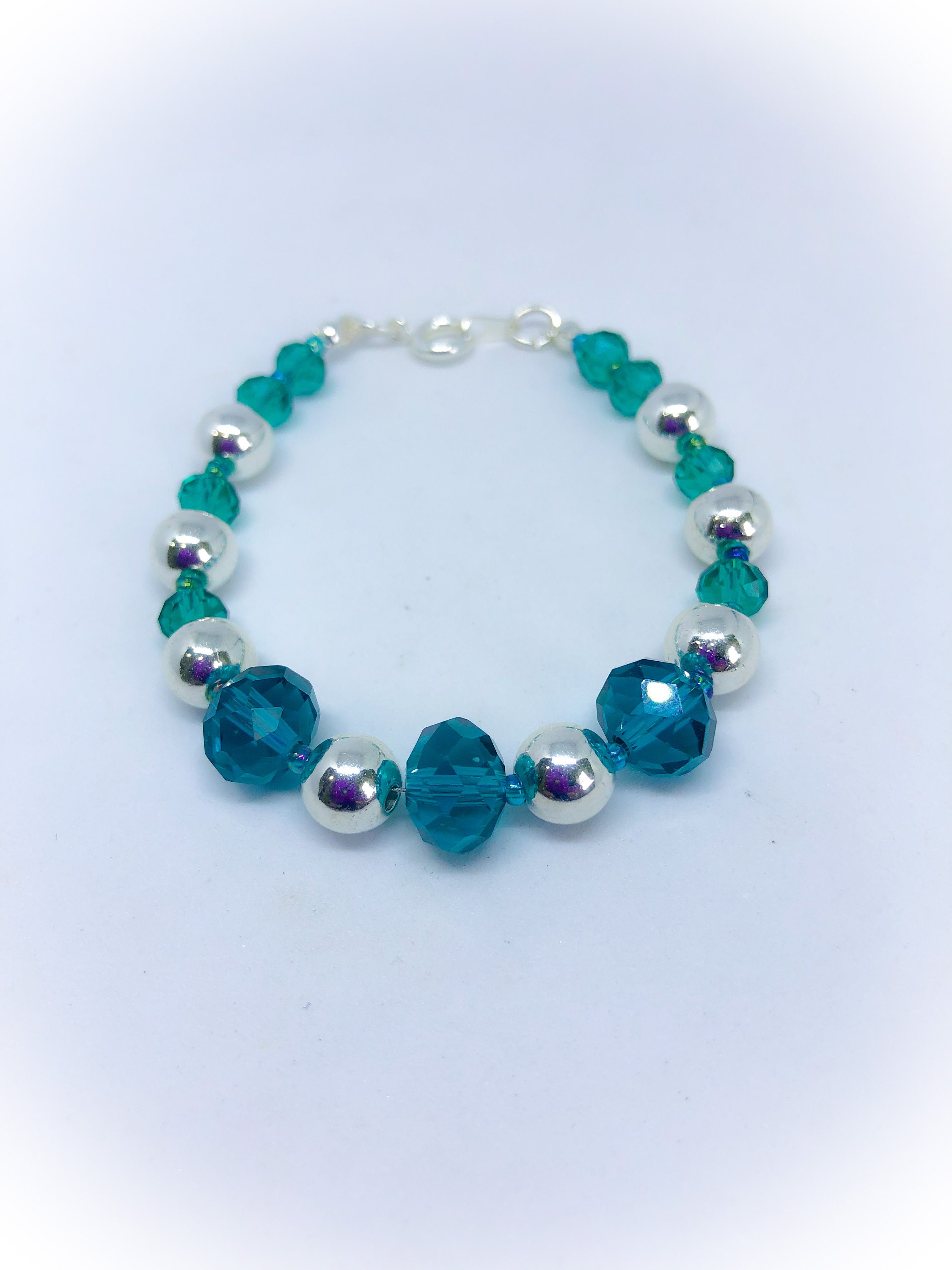 Dark Blue Aurora Borealis Faceted Crystal Glass Bead Handmade Bracelet approx 7 inches handmade for her ladies bracelet  gift for her