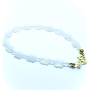 White Glass Rectangular Bead Bracelet approx 7 inches in length handmade glass white bracelet gift for her ladies jewellery gift