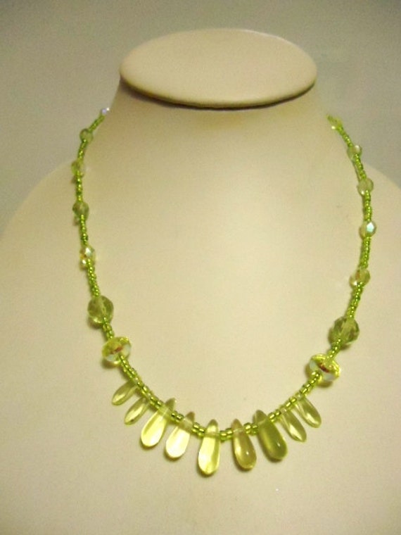 Items similar to Necklace Lemon Crystal and Lime Green Rocaille ...