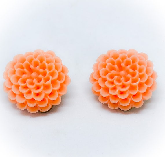 Peach Resin Chrysanthemum Flower Clip On Earrings by Etsy