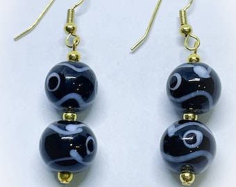 Black and White Spotty Dotty Glass Bead dangler dropper earrings for pierced ears handmade earrings ladies jewellery gifts for her