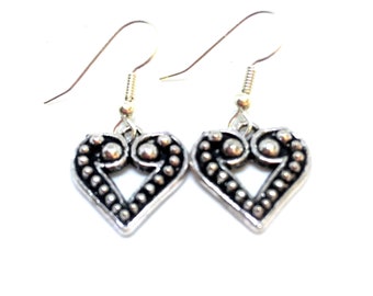 Spotted Heart Charm Earrings for pierced ears heart droppers heart danglers heart earrings heart charm earrings gift for her ladies earrings