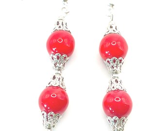 Boucles d'oreilles pendantes en filigrane de verre rouge, boucles d'oreilles percées faites main