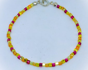 Yellow Orange & Red handmade bracelet mixed beads approx 7 inches glass bead bracelet ladies jewellery gift for her bead bracelet