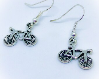 Bicycle Charm or Bike Charm Pierced Earrings, Dangle Earrings, Drop Earrings for pierced ears Gifts for her Ladies gift Bike Earrings