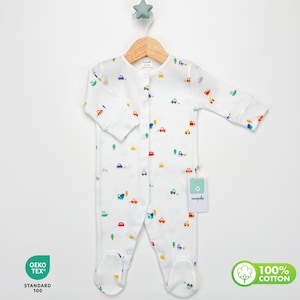 Pijamas para bebés varones – 100 % algodón turco puro – Pelele de manga larga con pies – Pijama con manoplas – Pijama infantil con certificación OEKO-TEX