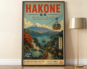 Retro Hakone Travel Poster, Vintage Japan Travel Print, Retro Japanese Wall Arts, Retro Japanese Travel Ad, Vintage Hakone Travel Poster