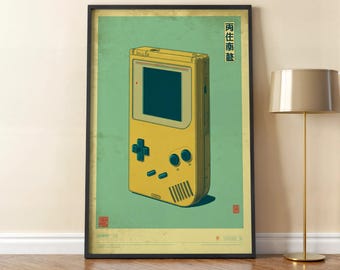 Japanese Retro Gameboy Poster, Japanese Style Gameboy Print, Japanese Wall Arts, Retro Poster Printing, Vintage-Wall-Print, Retro Gameboy