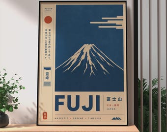 Plakat retro z japońską górą Fuji, sztuka ścienna z podróży do Japonii, japoński nadruk vintage