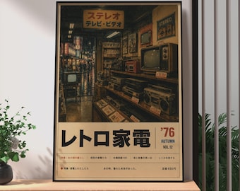 Retro Japanese Electronics Shop Poster, 1976 Showa Era Magazine Ad Wall Art, Retro Japanese Tech Store Poster
