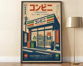 Plakat do japońskiego sklepu spożywczego w stylu retro, tradycyjna sztuka ścienna Tokyo Kombini, sztuka ścienna w stylu retro w stylu japońskim, reklama w stylu retro w stylu japońskim
