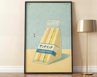 Plakat w stylu retro do japońskiego sklepu spożywczego, Sztuka kanapek w stylu retro 7/11, Reklama w stylu retro w Japonii, Sztuka ścienna w stylu retro w Japonii, Minimalistyczny japoński nadruk