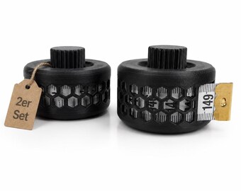 Tape Measure Storage Box 2 pcs Set Standard + XL – Sewing Tape Organizer, Measuring Tape Winder, Black