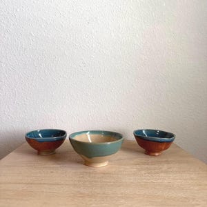 1990s Studio Pottery Vases Handmade Blue Folk Art Rustic Vintage Decor Set of 3