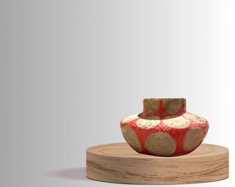 Vintage Red Ceramic Candle Holder, Gloss Matte Glaze, Modern Sculptural Decor