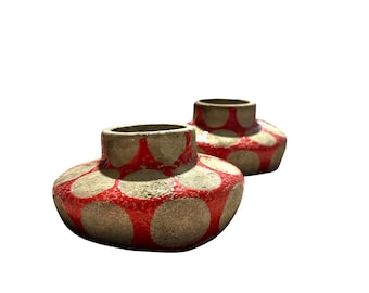 Portavelas de cerámica roja vintage, esmalte brillante mate, decoración escultural moderna