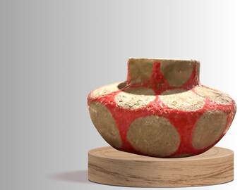 Vintage Red Ceramic Candle Holder, Gloss Matte Glaze, Modern Sculptural Decor